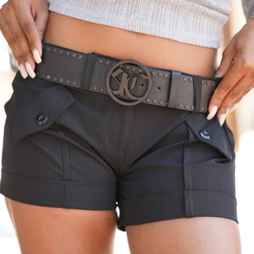 Luxury Wide Black Leather Studded Designer Belt